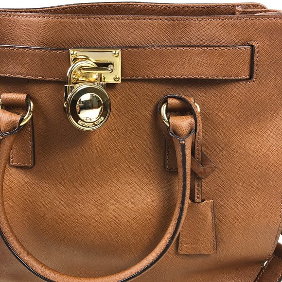 Michael Kors Hamilton Lock Tan Leather Chain Chic Minimalist Shoulder Bag - Picture 13 of 16